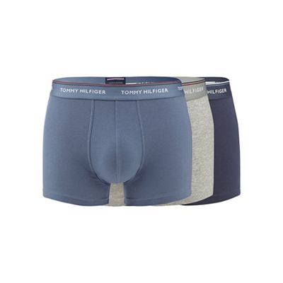 Big and tall pack of three blue, grey and navy hipster trunks